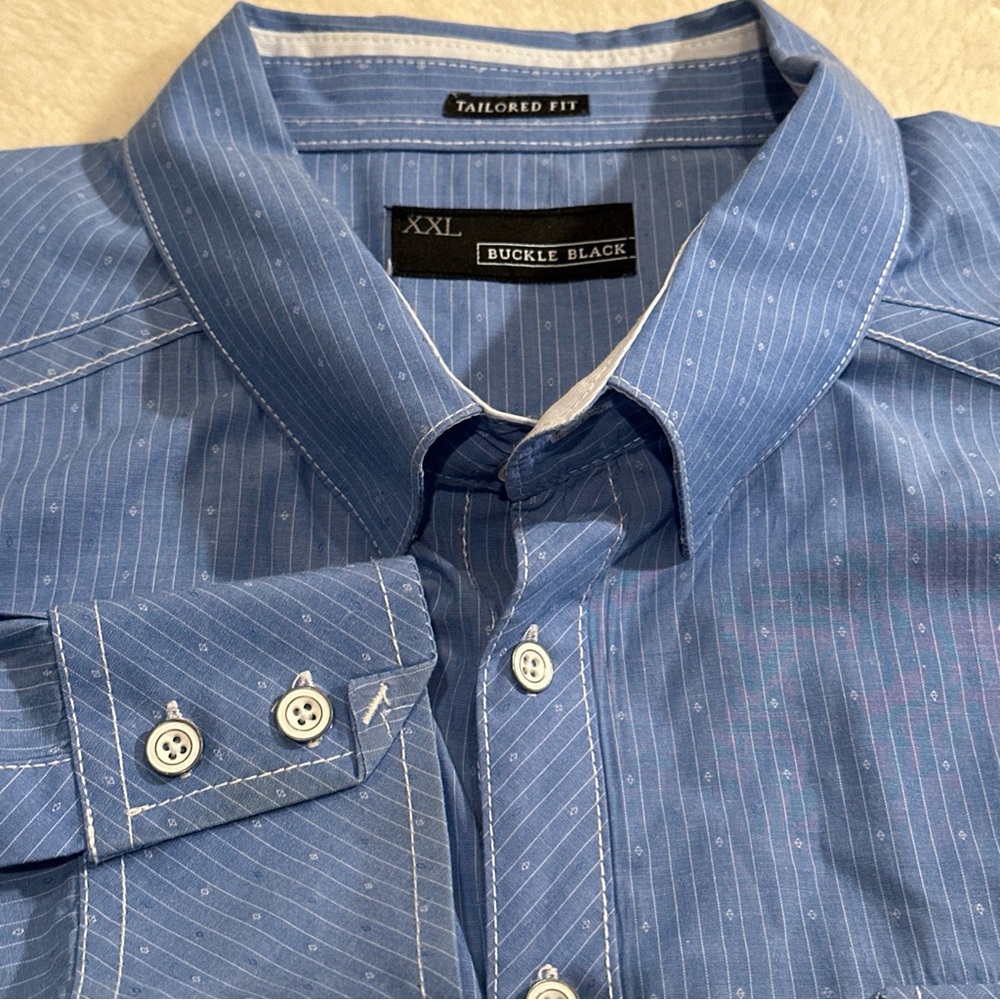 BUCKLE BLACK Tailored Fit Men's Long Sleeve Button Up‎ Shirt Blue XXL